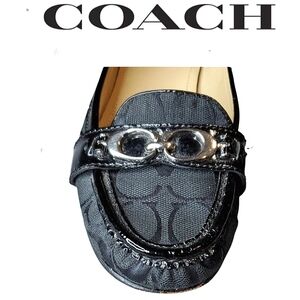COACH Enrica Jacquard Patent Logo Flats Loafers Shoes EUC